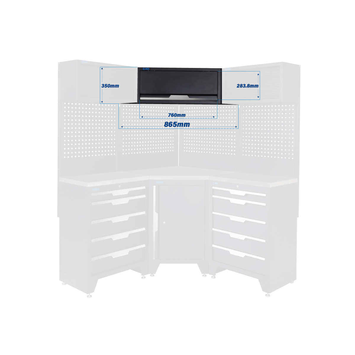 SGS 10pc Corner Garage Storage System | 10 Drawers | Stainless Steel Worktop | Corner Floor Cabinet | 1x Lift-up & 2 Roller Door Wall Cabinets